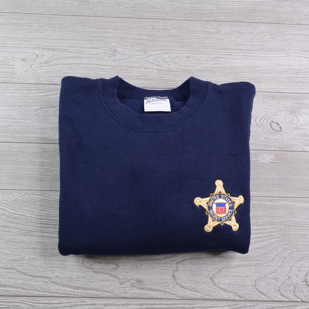 Santee USA Made Secret Service Badge Sweatshirt Men's XL Navy Vintage